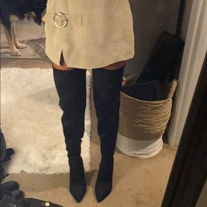 Black thigh high Lycra boots stiletto heel W9